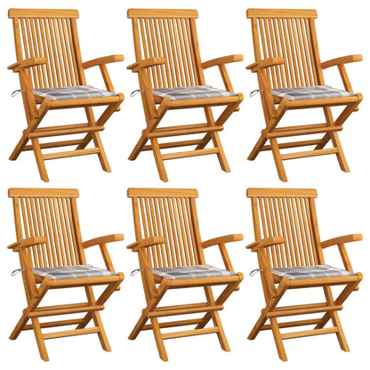 Zahradní Židle S Červeně Károvanými Poduškami 6 Ks Masivní Teak