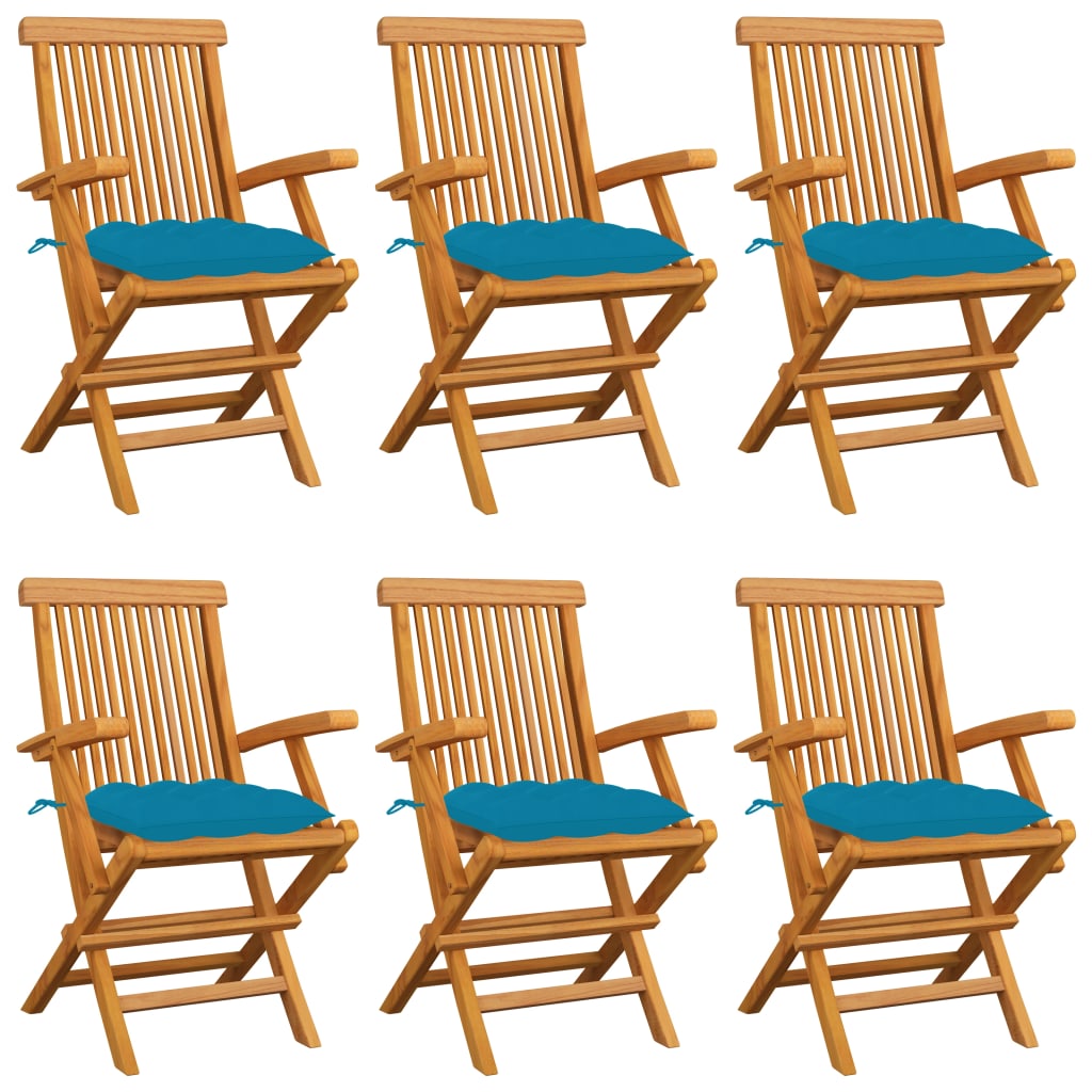 Zahradní Židle Se Světle Modrými Poduškami 6 Ks Masivní Teak