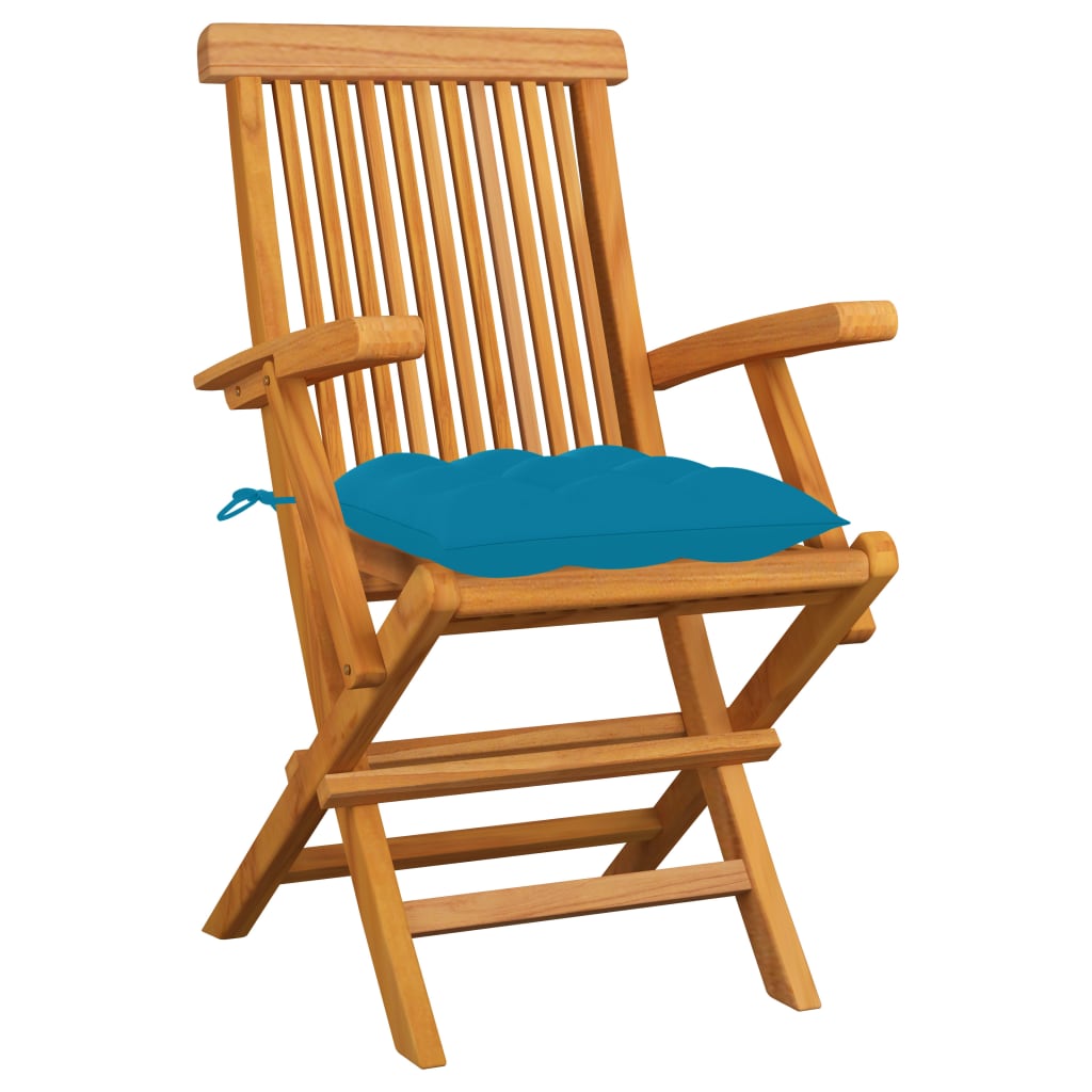Zahradní Židle Se Světle Modrými Poduškami 6 Ks Masivní Teak