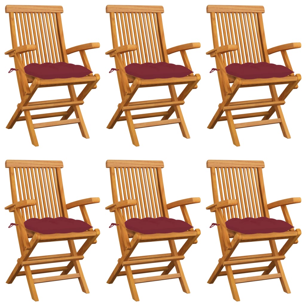 Zahradní Židle S Vínovými Poduškami 6 Ks Masivní Teak