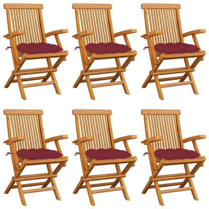 Zahradní Židle S Vínovými Poduškami 6 Ks Masivní Teak