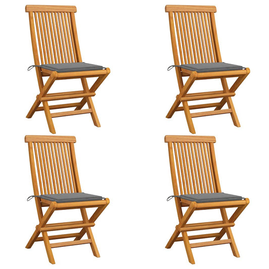 Zahradní Židle S Šedými Poduškami 4 Ks Masivní Teak
