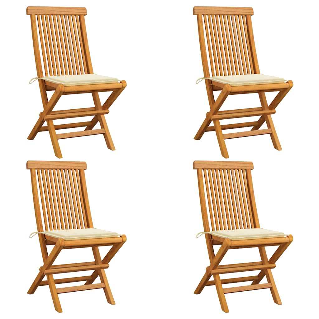 Zahradní Židle S Krémovými Poduškami 4 Ks Masivní Teak