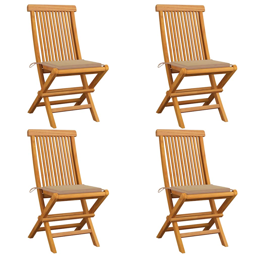 Zahradní Židle S Béžovými Poduškami 4 Ks Masivní Teak
