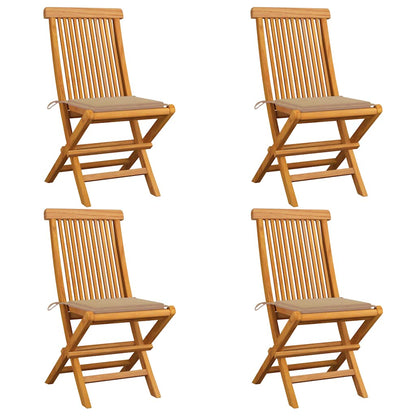 Zahradní Židle S Béžovými Poduškami 4 Ks Masivní Teak