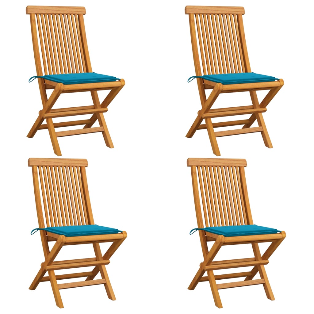Zahradní Židle S Modrými Poduškami 4 Ks Masivní Teak