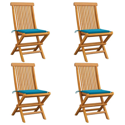Zahradní Židle S Modrými Poduškami 4 Ks Masivní Teak