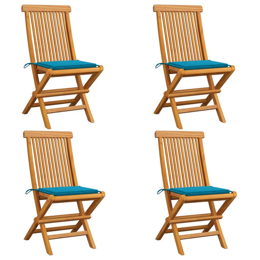 Zahradní Židle S Modrými Poduškami 4 Ks Masivní Teak