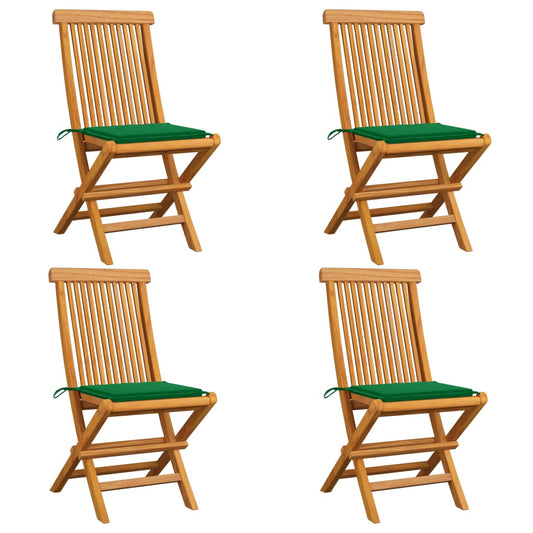 Zahradní Židle Se Zelenými Poduškami 4 Ks Masivní Teak Zelená