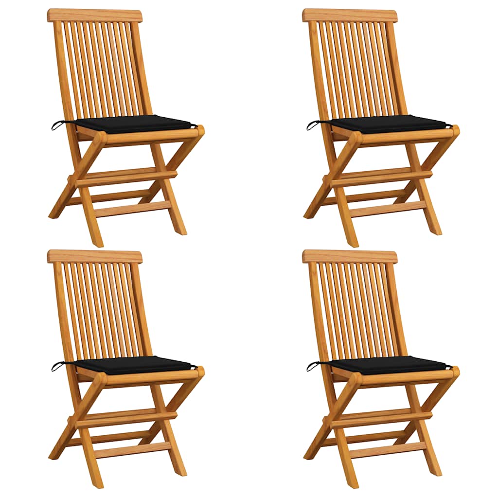 Zahradní Židle S Černými Poduškami 4 Ks Masivní Teak