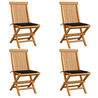Zahradní Židle S Černými Poduškami 4 Ks Masivní Teak