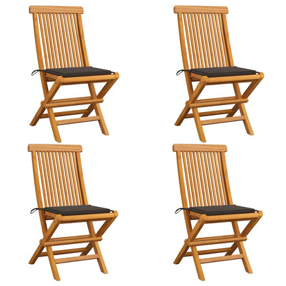 Zahradní Židle S Šedohnědými Poduškami 4 Ks Masivní Teak