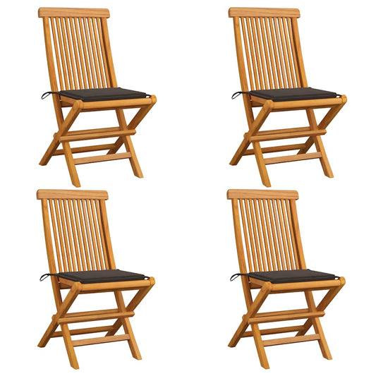 Zahradní Židle S Šedohnědými Poduškami 4 Ks Masivní Teak