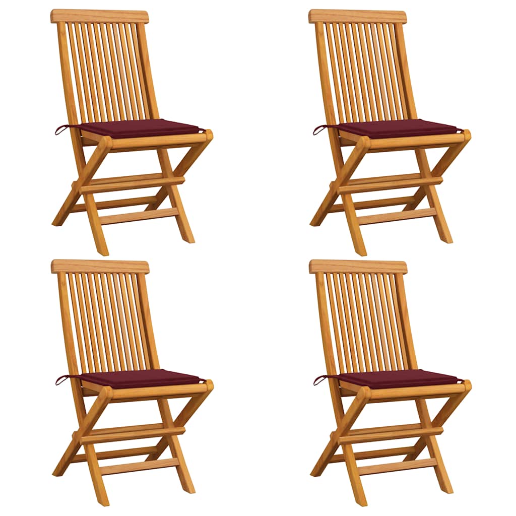 Zahradní Židle S Vínovými Poduškami 4 Ks Masivní Teak