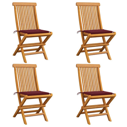 Zahradní Židle S Vínovými Poduškami 4 Ks Masivní Teak