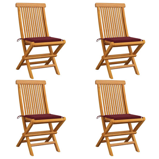 Zahradní Židle S Vínovými Poduškami 4 Ks Masivní Teak