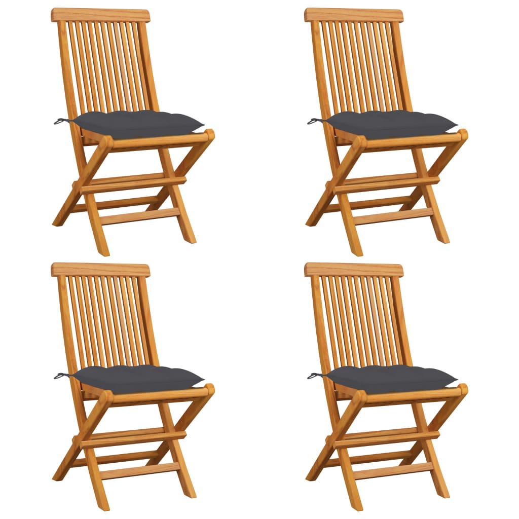 Zahradní Židle S Šedými Poduškami 6 Ks Masivní Teak