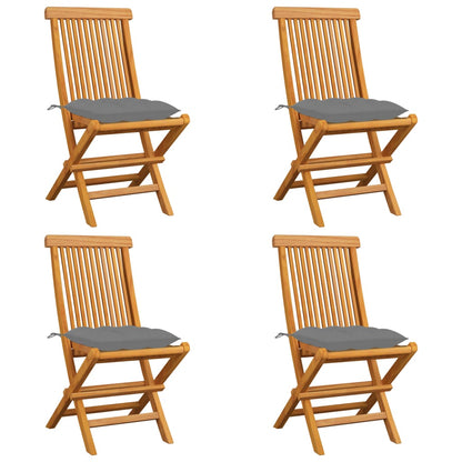 Zahradní Židle S Šedými Poduškami 6 Ks Masivní Teak