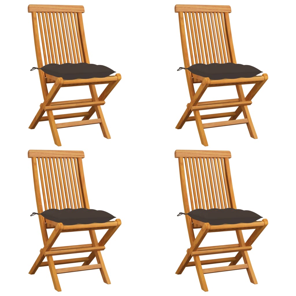 Zahradní Židle S Šedými Poduškami 6 Ks Masivní Teak