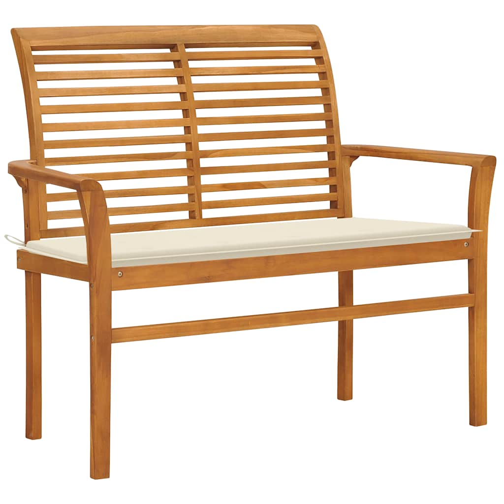 Zahradní Lavice S Krémovou Poduškou 112 Cm Masivní Teak
