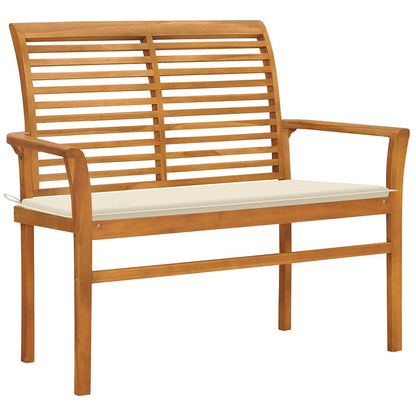 Zahradní Lavice S Krémovou Poduškou 112 Cm Masivní Teak
