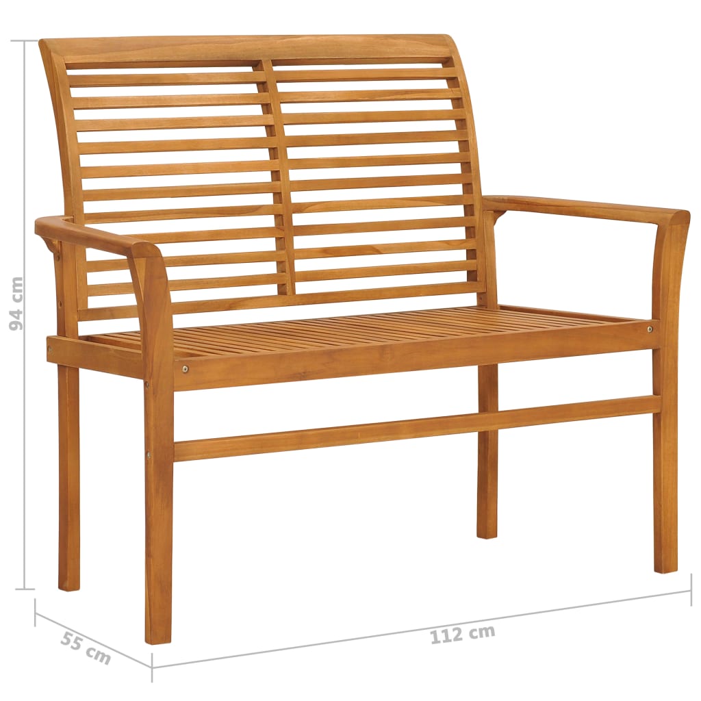 Zahradní Lavice S Šedou Károvanou Poduškou 112 Cm Masivní Teak