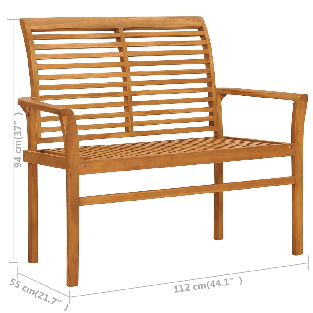 Zahradní Lavice Se Světle Modrou Poduškou 112 Cm Masivní Teak