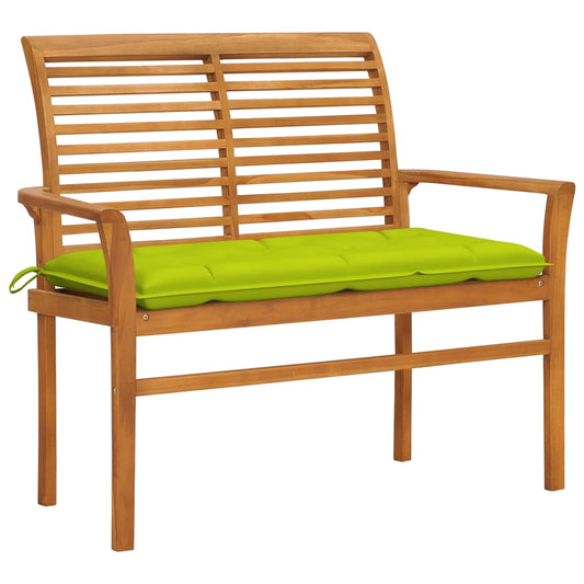 Zahradní Lavice S Jasně Zelenou Poduškou 112 Cm Masivní Teak