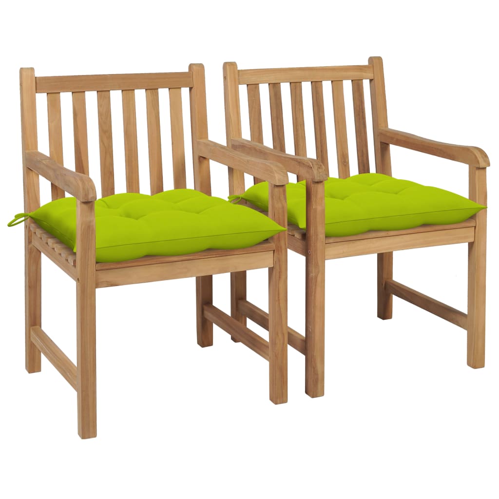 Zahradní Židle 2 Ks Jasně Zelené Podušky Masivní Teak