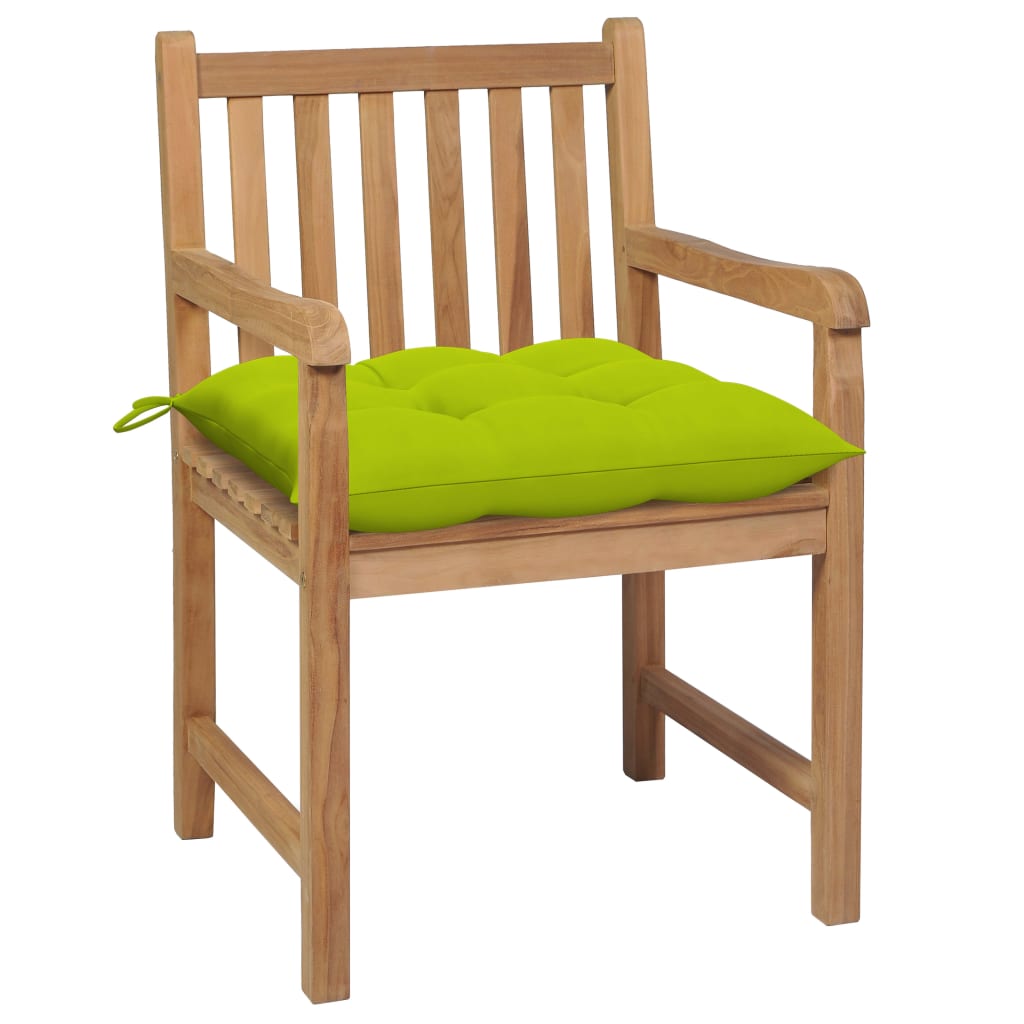 Zahradní Židle 2 Ks Jasně Zelené Podušky Masivní Teak