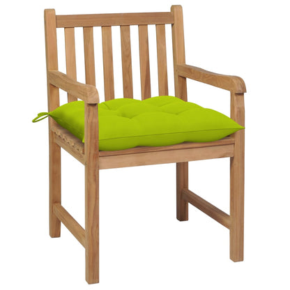 Zahradní Židle 2 Ks Jasně Zelené Podušky Masivní Teak