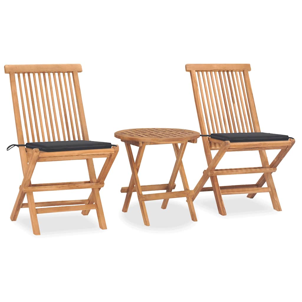 3Dílný Skládací Zahradní Jídelní Set S Poduškou Masivní Teak