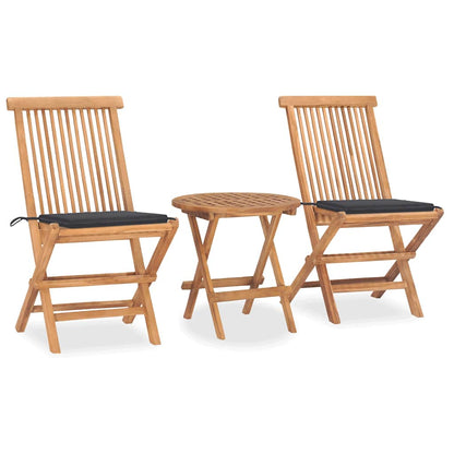 3Dílný Skládací Zahradní Jídelní Set S Poduškou Masivní Teak