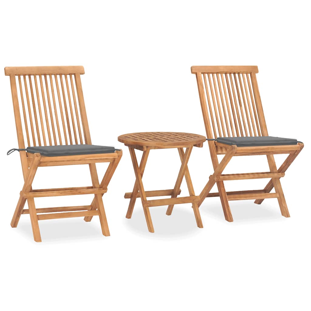 3Dílný Skládací Zahradní Jídelní Set S Poduškou Masivní Teak