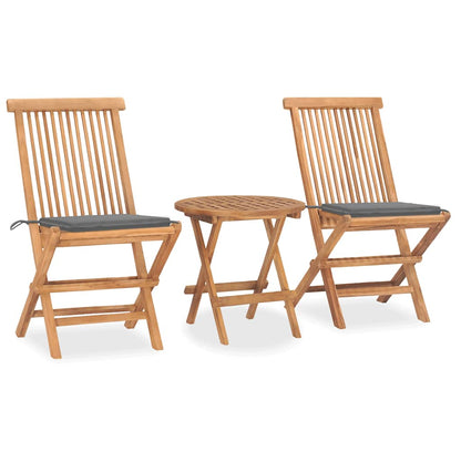 3Dílný Skládací Zahradní Jídelní Set S Poduškou Masivní Teak