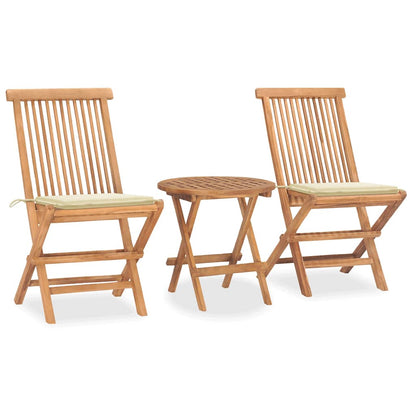 3Dílný Skládací Zahradní Jídelní Set S Poduškou Masivní Teak
