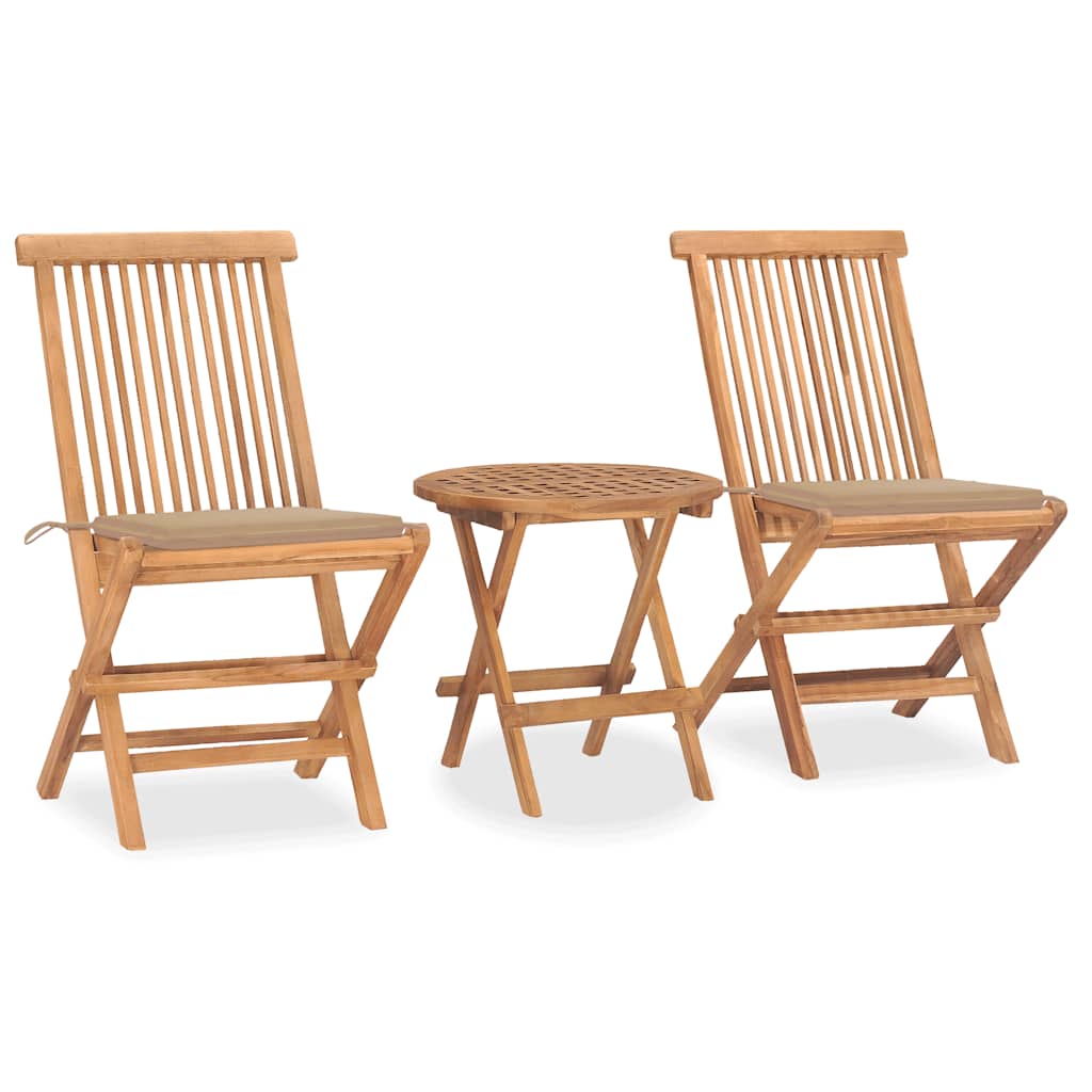 3Dílný Skládací Zahradní Jídelní Set S Poduškou Masivní Teak
