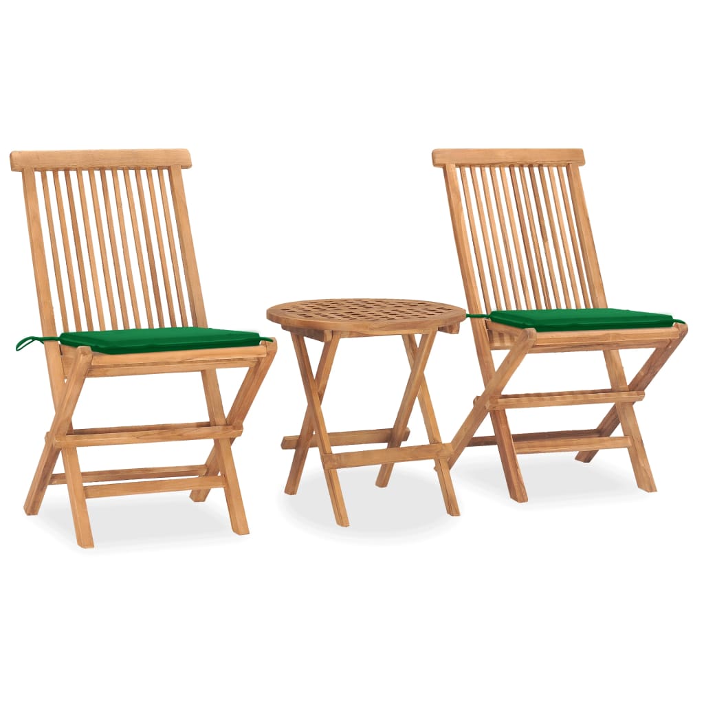 3Dílný Skládací Zahradní Jídelní Set S Poduškou Masivní Teak