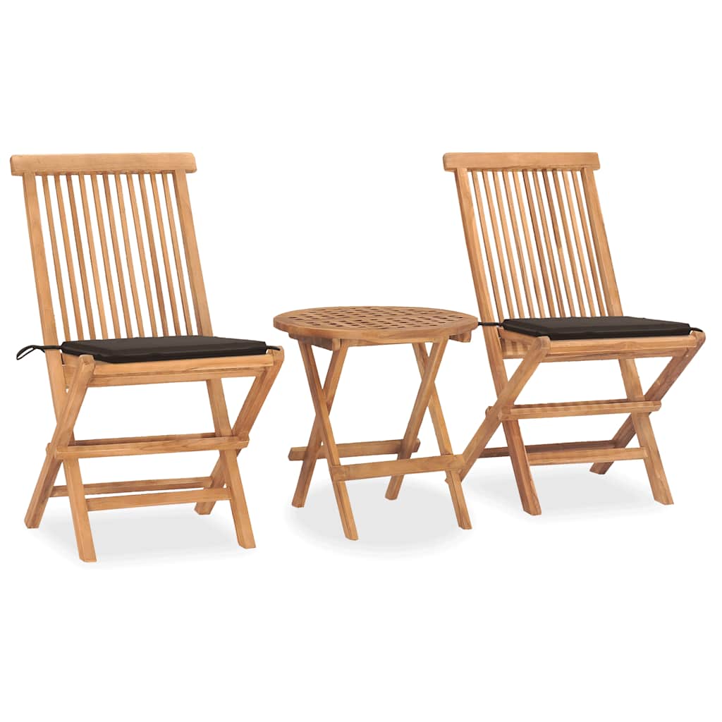 3Dílný Skládací Zahradní Jídelní Set S Poduškou Masivní Teak