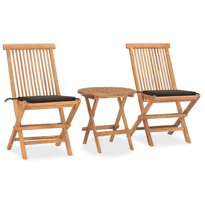 3Dílný Skládací Zahradní Jídelní Set S Poduškou Masivní Teak