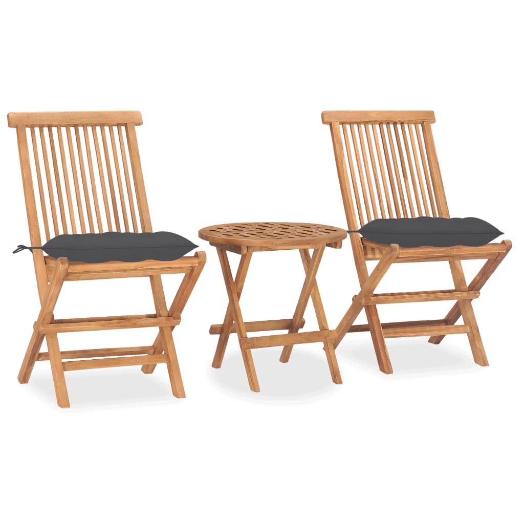 3Dílný Skládací Zahradní Jídelní Set S Poduškou Masivní Teak