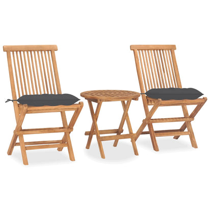 3Dílný Skládací Zahradní Jídelní Set S Poduškou Masivní Teak