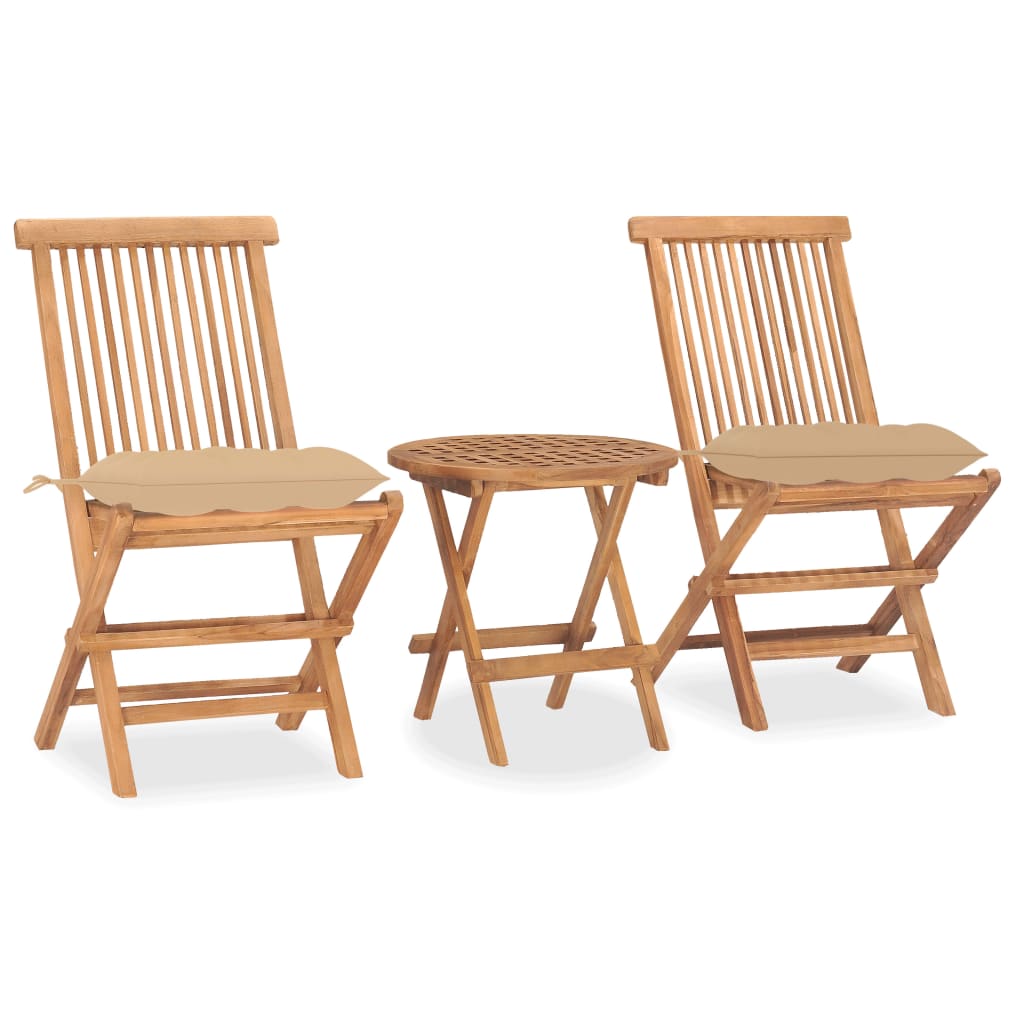 3Dílný Skládací Zahradní Jídelní Set S Poduškou Masivní Teak