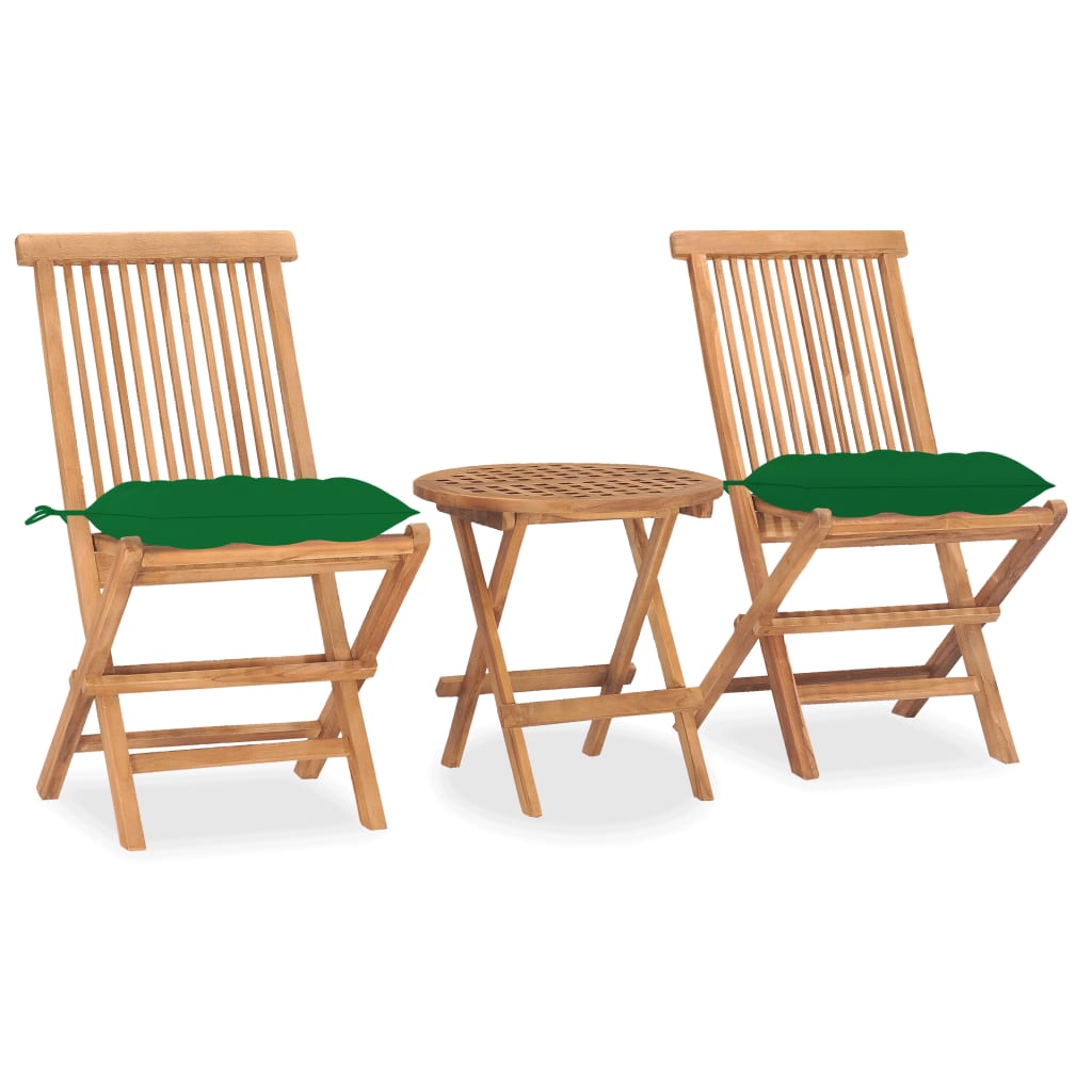 3Dílný Skládací Zahradní Jídelní Set S Poduškou Masivní Teak