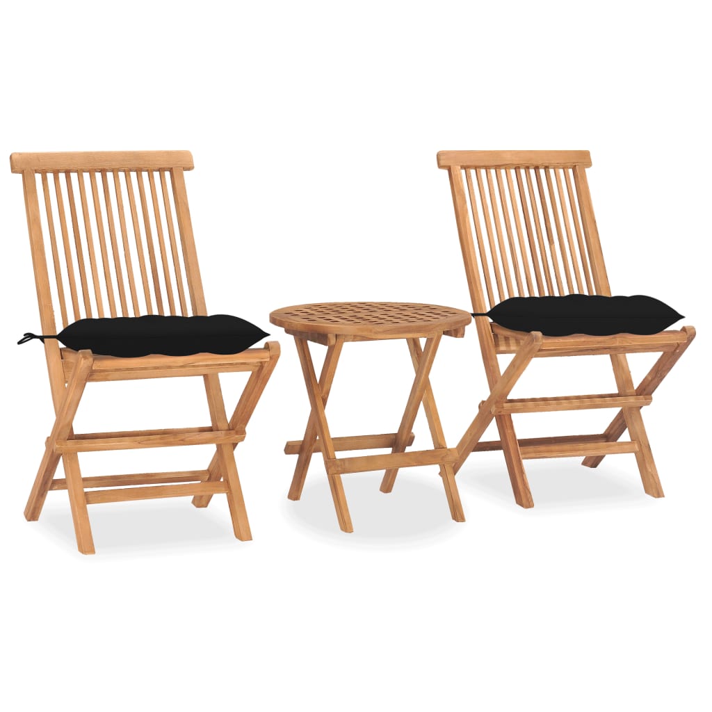 3Dílný Skládací Zahradní Jídelní Set S Poduškou Masivní Teak