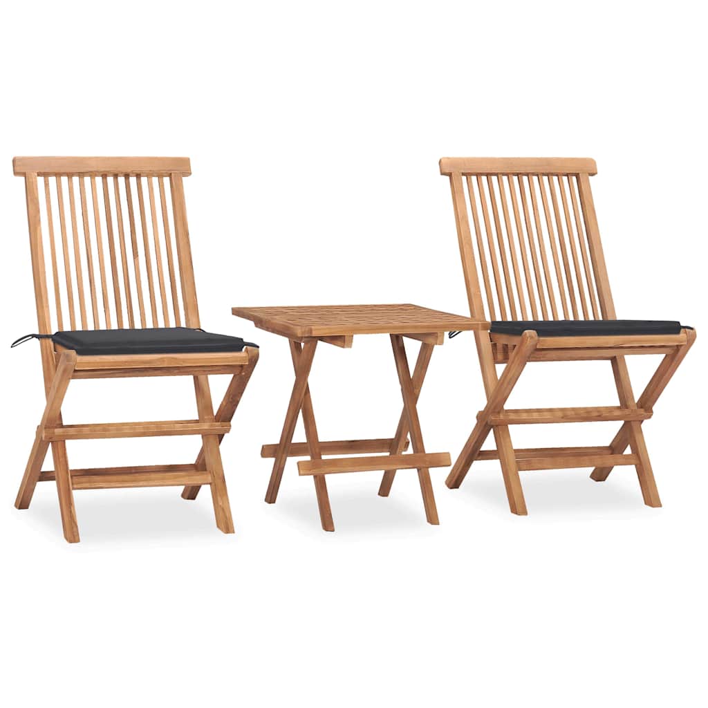 3Dílný Skládací Zahradní Jídelní Set S Poduškou Masivní Teak