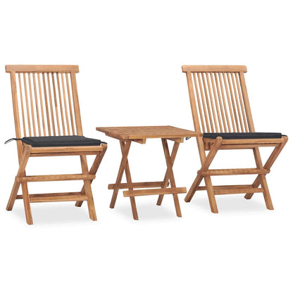 3Dílný Skládací Zahradní Jídelní Set S Poduškou Masivní Teak
