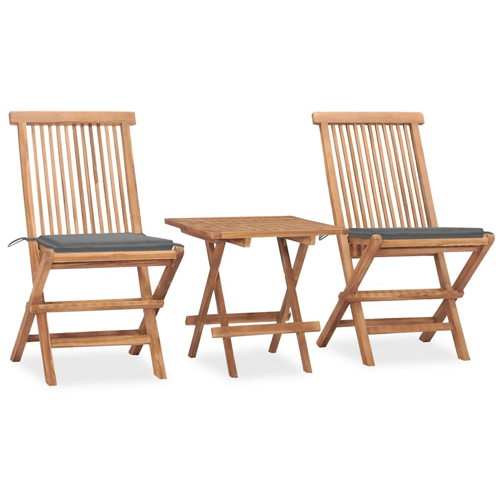 3Dílný Skládací Zahradní Jídelní Set S Poduškou Masivní Teak