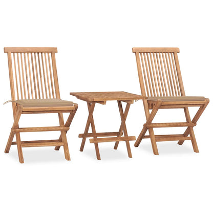 3Dílný Skládací Zahradní Jídelní Set S Poduškou Masivní Teak