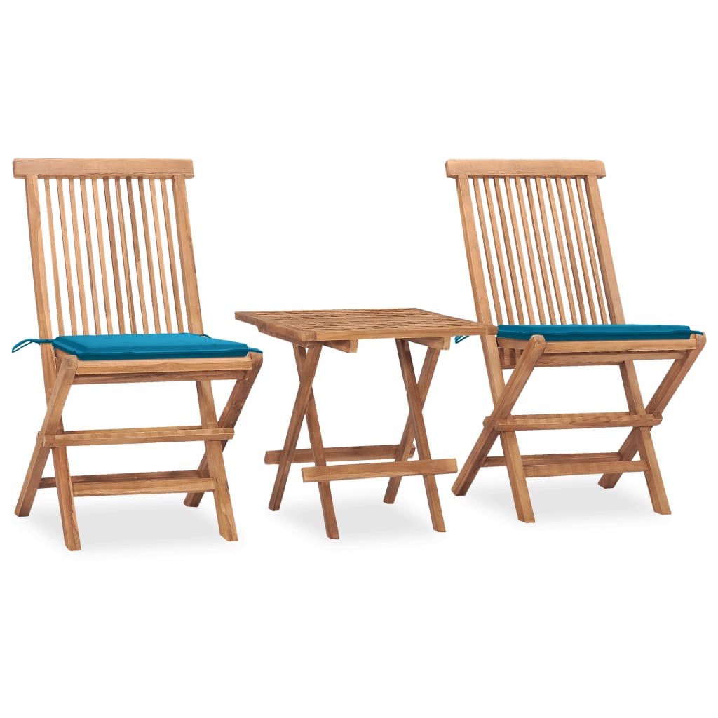 3Dílný Skládací Zahradní Jídelní Set S Poduškou Masivní Teak